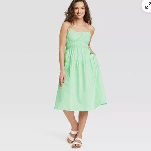 NWT Green Adjustable Straps Sun Dress Pockets UNIVERSAL THREAD Sz S